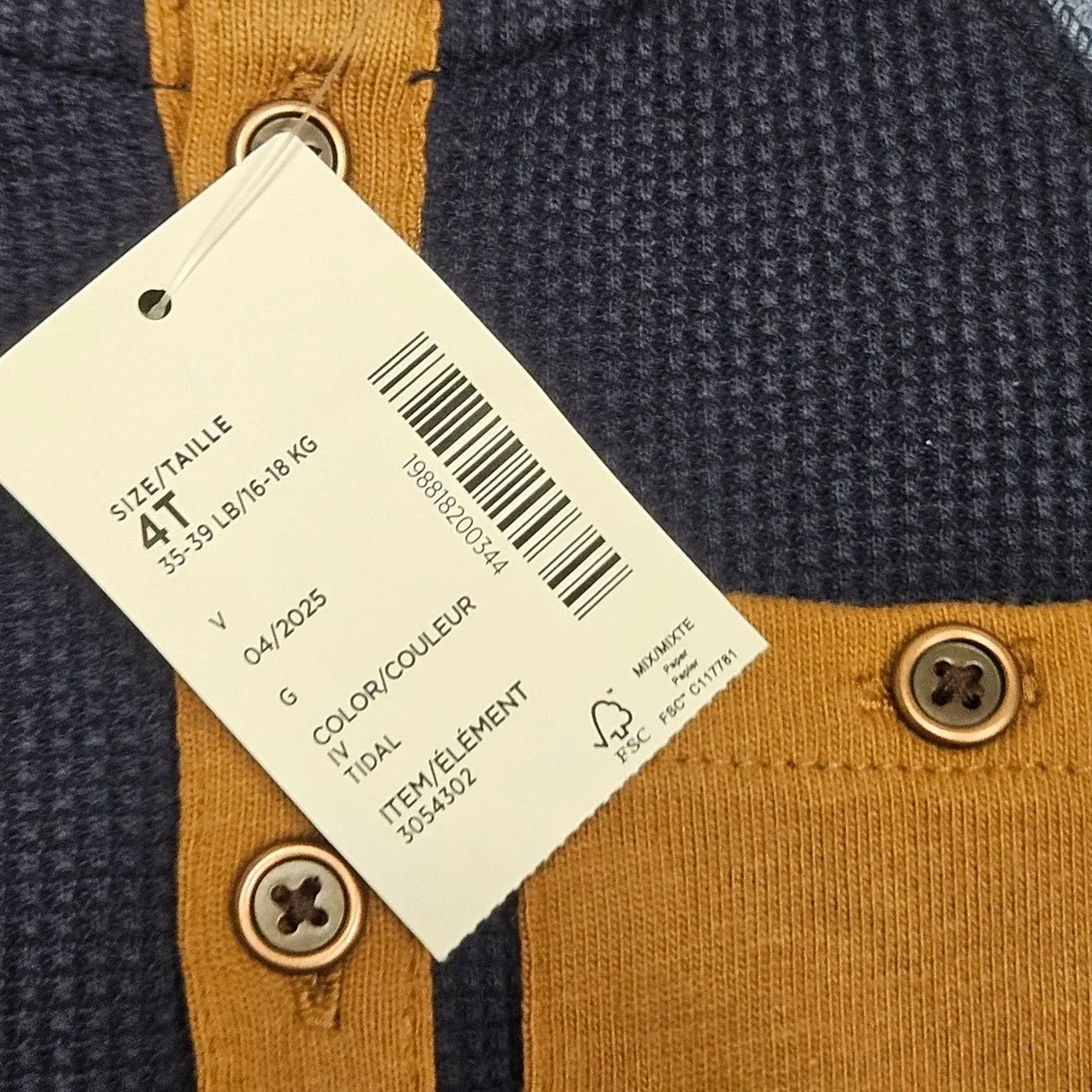 Gymboree Henley Shirt Kids 4T Blue Waffle Knit Colorblock Elbow Patch Casual